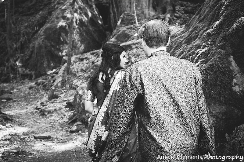 wedding_Blausee_Bern_oberland_indian_bride_couple_forest_couple_walking_amelie_clements_photography