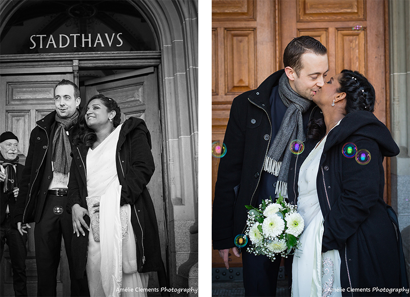 wedding_photographer_zurich_indian_swiss_wedding_Zurisee_town_winter_stadhaus_couple_exit_bubbles_amelie_clements_photography